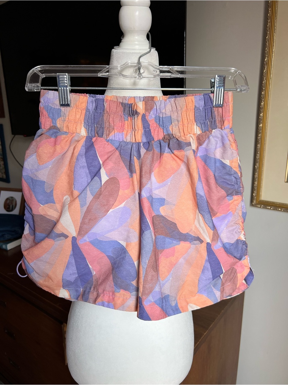 Sincerly Jules Peach Lavender Abstract Elastic Waist Athletic Shorts